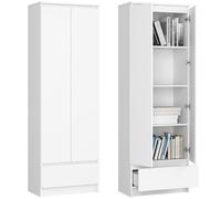Home Collective Armoire de bureau - Étagère blanche - Largeur : 60 cm - Hauteur : 180 cm - Avec 2 portes et tiroir inférieur