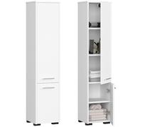 Home Collective Armoire de salle de bain avec 2 portes et 4 étagères, 30 x 30 x 140 cm, en panneau stratifié résistant à l'abrasion de 16 mm d'épaisseur, blanc