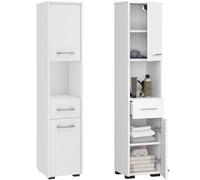 Home Collective Armoire de salle de bain étroite blanche avec 2 portes et tiroir, 140 cm de haut, 30 cm de large et de profondeur