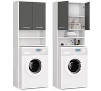 Home Collective Armoire de salle de bain pour machine à laver - 64 cm de large, 180 cm de haut - Blanc graphite - Panneau laminé de qualité supérieure - Grand espace de rangement avec 4 étagères,