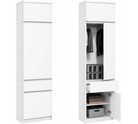 Home Collective Armoire Haute Étroite 50 cm Blanche avec Rehausse - Penderie de Niche avec Tringle, Étagères et 1 Tiroir, Modulable, pour Entrée ou Linge