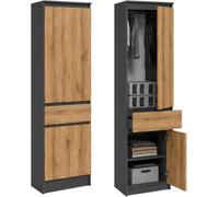 Home Collective Armoire Haute Modulable Anthracite/Chêne - Penderie avec Tringle, Étagères et 1 Tiroir, Extensible, pour Entrée ou Linge