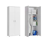 Home Collective Armoire ménagère de 75 cm de large avec compartiment pour aspirateur, armoire de nettoyage avec étagères pour produits de nettoyage, balais et serpillères, pour la buanderie, le
