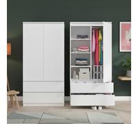 Home Collective Armoire Multifonction 90x50x180 cm - 2 tiroirs, 3 étagères et Tringle à vêtements | Meuble Robuste, Pratique et Polyvalent | Blanc