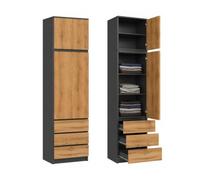 Home Collective Armoire, penderie Anthracite/chêne multifonctionnelle pour Chambre, entrée ou Bureau, avec rehausse, 3 étagères et 3 tiroirs