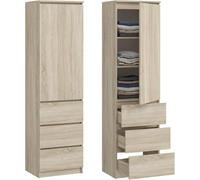 Armoire de rangement 3 tiroirs 3 étagères - Armoire de bureau - Meuble de rangement chambre - 50x40x180 cm - Sonoma