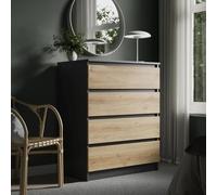 Home Collective Commode à 4 tiroirs 80 x 100 cm - en Bois de chêne Artisanal - Anthracite - avec tiroirs - Buffet Haut - pour Chambre à Coucher, Salon, Couloir, Bureau - Largeur : 80 cm