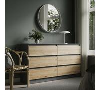 Home Collective Commode à 6 tiroirs - Commode en Bois avec tiroirs - Buffet Haut - pour Chambre à Coucher, Salon, Couloir, Bureau - Organiseur - 140 x 35 x 78 cm - Anthracite/chêne Artisanal