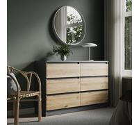 Home Collective Commode à 6 tiroirs - en Bois - avec tiroirs - Buffet Haut - pour Chambre à Coucher, Salon, Couloir, Bureau - Largeur : 120 cm - Hauteur : 78 cm - Anthracite - Chêne Artisanal