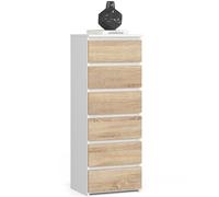 Home Collective Commode à 6 tiroirs pour chambre, couloir, salon Organisateur commode avec tiroirs 40 cm de large 109 cm de haut blanc Bois de Sonoma Buffet haut, commode, armoire multi-usages étroite
