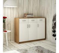 Home Collective Commode avec 3 tiroirs et 3 portes en finition mate - 110 cm de large avec poignées en polymère de qualité supérieure - Armoire avec tiroirs - En panneau laminé blanc sonoma