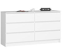 Home Collective Commode Blanche de 140 cm de Large avec 6 tiroirs, Chambre à Coucher et Salon, Polyvalente pour l'entrée et la Chambre d'enfant