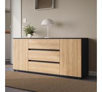 Home Collective Commode Buffet avec tiroirs | Buffet Moderne pour Salon, Chambre ou entrée | 150x40x70 cm | 3 tiroirs et 2 Portes | Anthracite et chêne Artisan