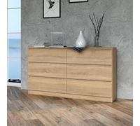 Home Collective Commode, Chambre à Coucher Couloir, Armoire, Sideboard, highboard avec 6 tiroirs, Largeur 140 cm Hauteur 75 | Sonoma Parfait pour Le Salon, la Chambre à Coucher ou la Salle à Manger