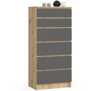 Home Collective Commode en chêne artisanal gris avec 6 tiroirs spacieux, 60 cm de large, 130 cm de haut, commode pour chambre à coucher, couloir, salon, organiseur avec tiroirs, buffet haut en bois