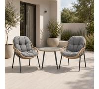 Home Collective Ensemble de meubles de jardin - 3 pièces - 2 chaises et 1 table d'appoint de 56 cm de diamètre - Coussin amovible - Table en verre transparent - Pour jardin, terrasse, balcon - Noir