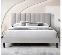 Home Collective Lit Adulte capitonné Double 180 x 200 cm / 160x200 cm avec sommier à Lattes Cadre de lit - avec tête de lit rembourrée avec surpiqûre Verticale Cadre Robuste - Beige