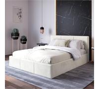 Home Collective Lit capitonné, avec espace de rangement, avec sommier à lattes, rembourré avec tête de lit, lit double, avec tiroir de lit, ressorts à gaz et cadre en métal, rembourrage en velours