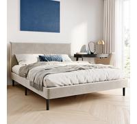 Home Collective Lit capitonné de 160 x 200 cm avec sommier à lattes, housse en velours doux et tête de lit rembourrée, cadre robuste, grand confort de couchage, beige