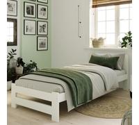 Home Collective Lit en bois 90 x 200 cm avec sommier à lattes, moderne, cadre de lit en pin massif, lit simple, classique, confortable et durable, scandinave, bohème, maison de campagne, tête de lit