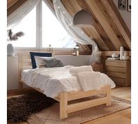 Home Collective Lit en bois 90 x 200 cm avec sommier à lattes, moderne, cadre de lit en pin massif, lit simple, classique, confortable et durable, scandinave, bohème, maison de campagne, tête de lit