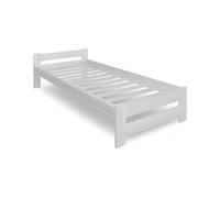 Home Collective Lit en bois 90 x 200 cm avec sommier à lattes, moderne, lit simple, en bois massif, classique, confortable et durable, scandinave, tête de lit plate, blanc