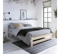 Home Collective Lit en bois de 120 x 200 cm avec sommier à lattes, moderne, cadre de lit double en pin massif, classique, confortable et durable, scandinave, bohème, maison de campagne, tête de lit