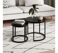 Home Collective Table Basse Ronde 2 en 1 en Bois, Table de Salon Moderne, Table d'appoint 2 en 1 avec piètement métal pour Salon Bureau Table d'appoint Design loft Twin | Noir