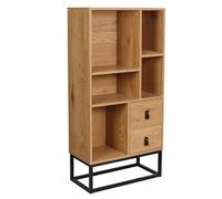 HOME DECO FACTORY - Bibliothèque en Bois et métal - Meuble de Rangement avec 2 tiroirs et 5 Compartiments - Design Moderne pour Salon - 120 x 60 x 29 cm - Couleur Naturelle - Collection Abbott