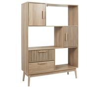 HOME DECO FACTORY - Bibliothèque en Bois Naturel - Design Moderne et Épuré - 4 Portes pour Rangement Efficace - Idéale pour Salon ou Chambre - 100x35x140 cm - Marron - Modèle KLAUS