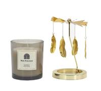 HOME DECO FACTORY - BO0015 Bougie Parfumée Carrousel Design Élégant avec Carrousel en Mouvement - Parfum Bois Précieux pour Ambiance Chaleureuse - 10 cm - Or et Noir