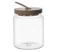 HOME DECO FACTORY Bocal en Verre Couvercle Acacia 10 cm Transparent | Verre borosilicate et acacia, bocal de conservation, couvercle en bois, design moderne, cuisine, 10 cm, transparent et marron