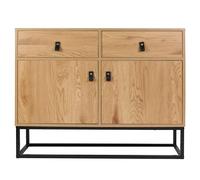 HOME DECO FACTORY Buffet Bois et Métal 4 Tiroirs Style Authentique Naturel | Bois d'ingénierie et métal, buffet, 4 tiroirs, style authentique, rangement pratique, 100x29x80 cm, naturel et noir