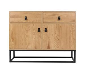 HOME DECO FACTORY Buffet Bois et Métal 4 Tiroirs Style Authentique Naturel | Bois d'ingénierie et métal, buffet, 4 tiroirs, style authentique, rangement pratique, 100x29x80 cm, naturel et noir