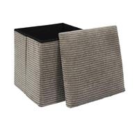 HOME DECO FACTORY Coffre Pouf Pliable Côtelé Scott Multifonction Taupe | Textile côtelé, coffre pouf pliable, modèle Scott, assise et rangement, format cube 38x38x38 cm, multifonction, taupe