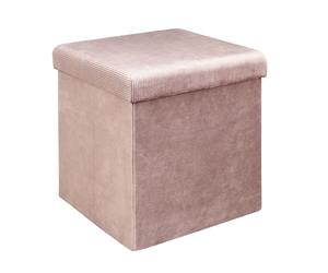 HOME DECO FACTORY Coffre Pouf Pliable en Velours Côtelé Moderne Rose Poudré