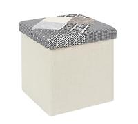 HOME DECO FACTORY Coffre Pouf Pliable Patchwork Assise et Rangement Gris