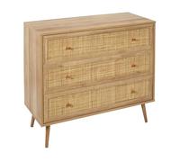 HOME DECO FACTORY - Commode Moderne 3 Tiroirs Élégante et Fonctionnelle pour Salon ou Chambre - Dimensions 79x90x39 cm - Couleur Bois Naturel - Idéale pour Petits Espaces. - Collection Bali