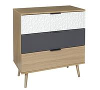 HOME DECO FACTORY Commode Scandinave 3 Tiroirs en Bois Blanc et Gris | Bois, commode scandinave, 3 tiroirs, style moderne, chambre ou entrée, 39x75x80 cm, blanc et gris anthracite