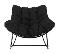HOME DECO FACTORY, Fauteuil de Jardin à Bascule, Tulum, en Fer, Fauteuil Oeuf à Bascule de Jardin, Assise Capitonnée, Effet rotin résistant aux UV, Noir