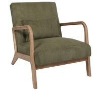 Home Deco Factory - Fauteuil d'accueil Dunbar - Velours côtelé, accoudoirs bois - Kaki