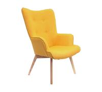 Home Deco Factory – Fauteuil HD3614 Helsinki en tissu jaune, bois & métal, 91x69x80 cm