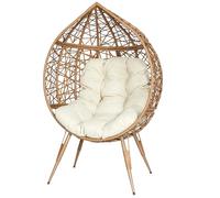 Home Deco Factory Fauteuil œuf en résine tressée Coussin tissu beige 100 cm