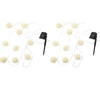 HOME DECO FACTORY, Guirlande extérieure solaire en rotin 165 cm Guirlande Lumineuse Solaire avec Boules en Rotin, Etanche, Décoration pour Jardin, terrasse, Balcon (Lot de 2)