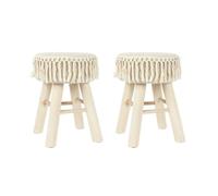 HOME DECO FACTORY - HD0256 Lot de 2 Tabourets Pampa - Inspiration Bohème - Assise Confortable - Mobilier Polyvalent - Dimensions 28x40x28 cm - Hauteur Assise 40 cm - Couleur Beige Marron