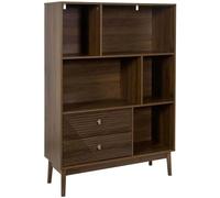 HOME DECO FACTORY, HD0564, Bibliothèque élégante en Bois Marron, Design raffiné, Plusieurs étagères pour Livres et Objets décoratifs, Facile à Assembler, Dimensions 100x140x35 cm, Couleur Marron