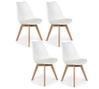 HOME DECO FACTORY - HD30701 Lot de 4 Chaises Scandinaves Design Épuré, Assise Rembourrée, Pieds Bois Hêtre, pour Salon ou Chambre, Dimensions 58x81,6x48,8 cm, Blanc