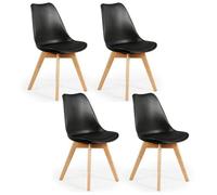 HOME DECO FACTORY - HD30711 Lot de 4 Chaises Scandinaves Design Épuré, Assise Rembourrée en PU, Pieds en Bois, pour Salon ou Salle à Manger, 58x81,6x48,8 cm, Noir