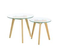 Home Deco Factory - Tables gigognes HD3207 - Bois/Verre Transparent 50 x 50 x 43, 50 cm - Lot de 2