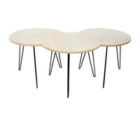 HOME DECO FACTORY - HD3881 Lot de 3 Tables Basses Modulables - Bois et Métal - Design Moderne - Table Ronde et Lune - Taille Unique - Couleur Beige et Blanc